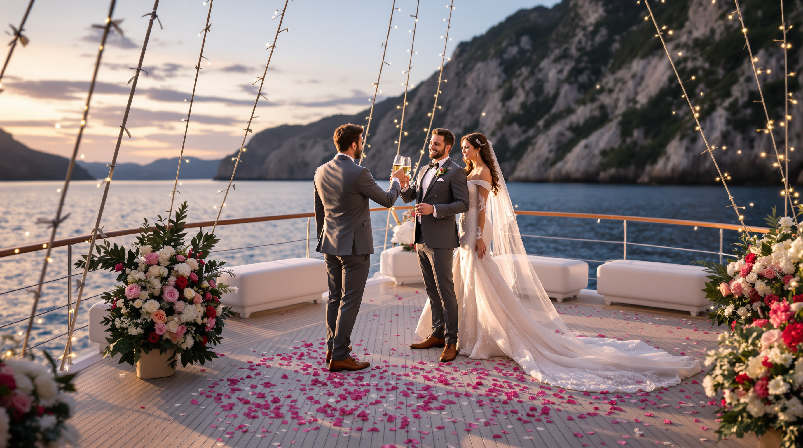 Cocktail et soirée de luxe sur le pont d'un yacht