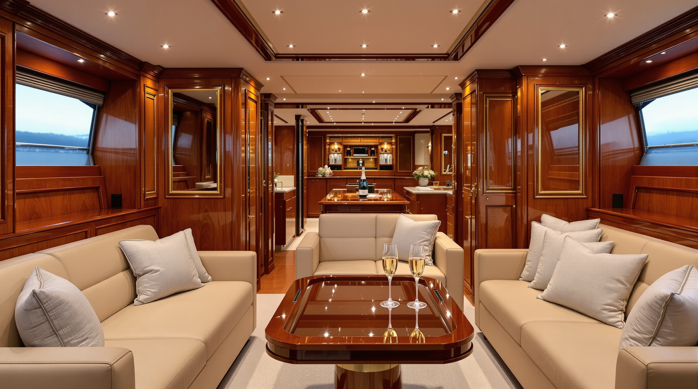 Intérieur luxueux d'un yacht de location en Méditerranée